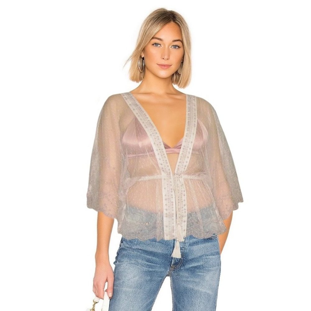 Gorgeous Embroidered Kimono Tassel Tie Top